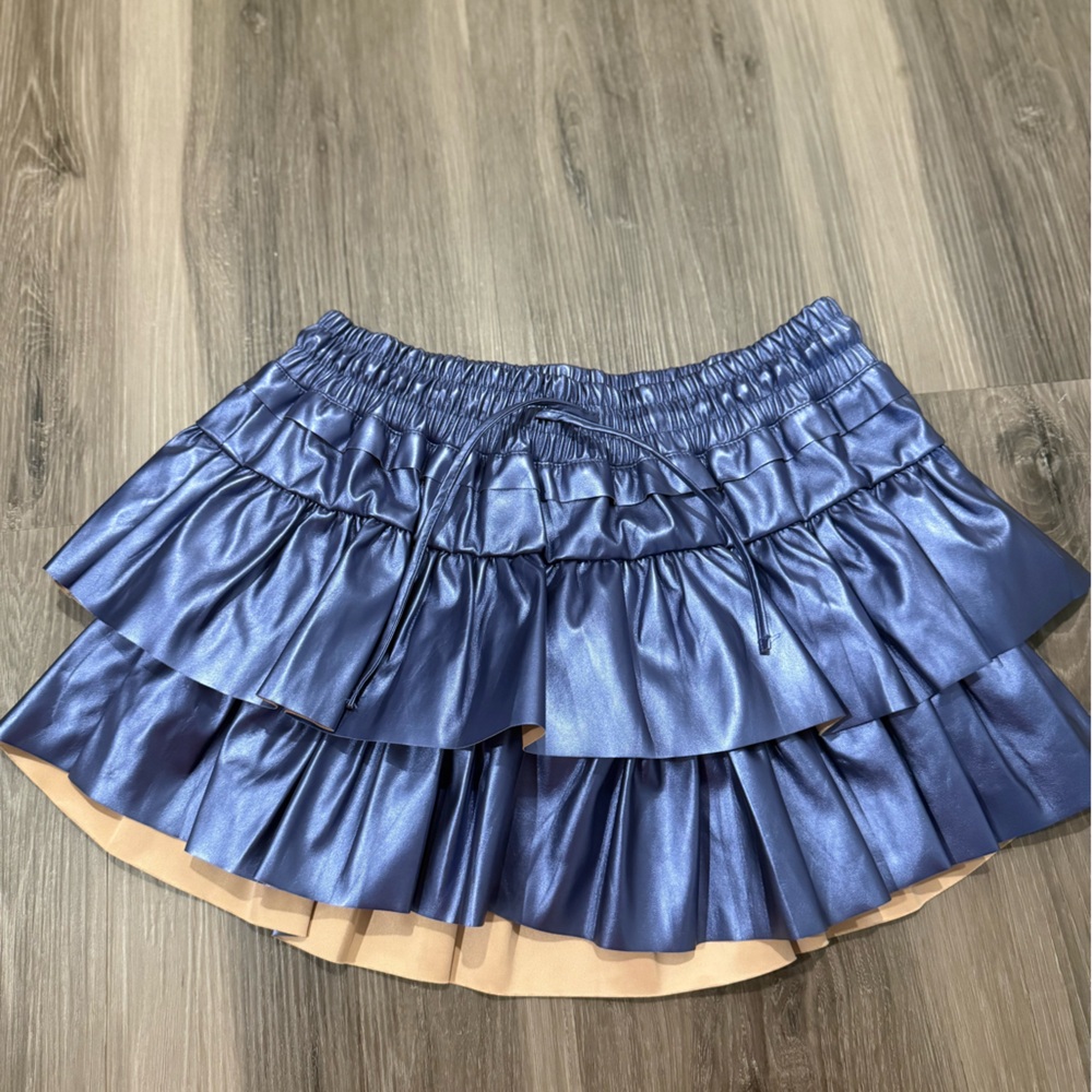 Metallic Blue Satin Skirt